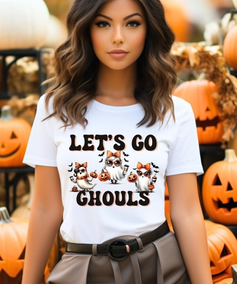 Halloween Ghoul T-Shirt Spooky Graphic Tee Trendy Lets Go Bella Canvas